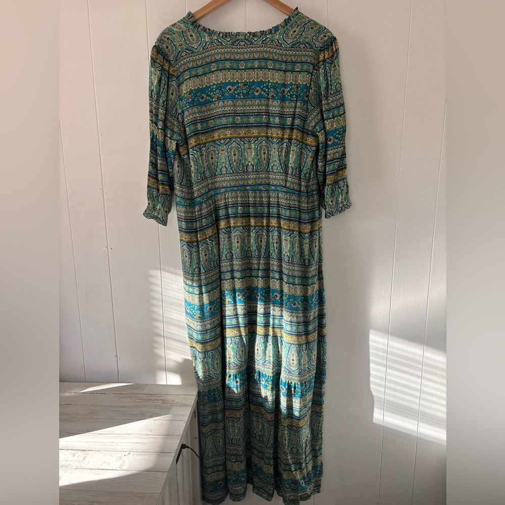 NEW J. Jill Floral Paisley Peasant Maxi Dress Puff Sleeve Blue Boho Size Medium - Picture 11 of 16